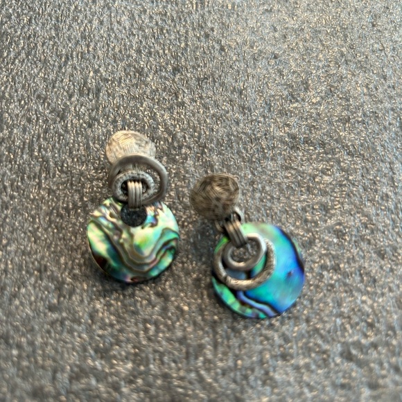 Sterling Silver Abalone Clip on Dangle Earrings - Picture 2 of 3